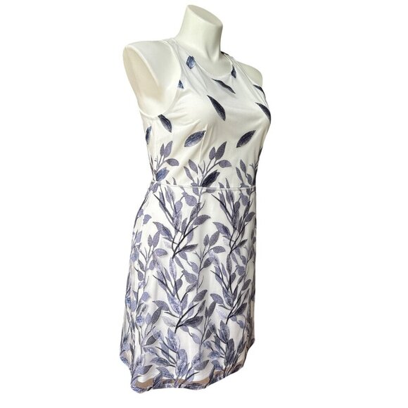 Adrianna Papell NWT $159 Blue Leaf Embroidered A-Line Dress, Women's Size 14 - Picture 4 of 12